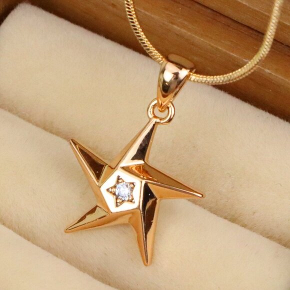 "Shiny Rose Gold Star Pendant with Tiny Crystal Accent Center, XPPT1537 - Picture 1 of 13